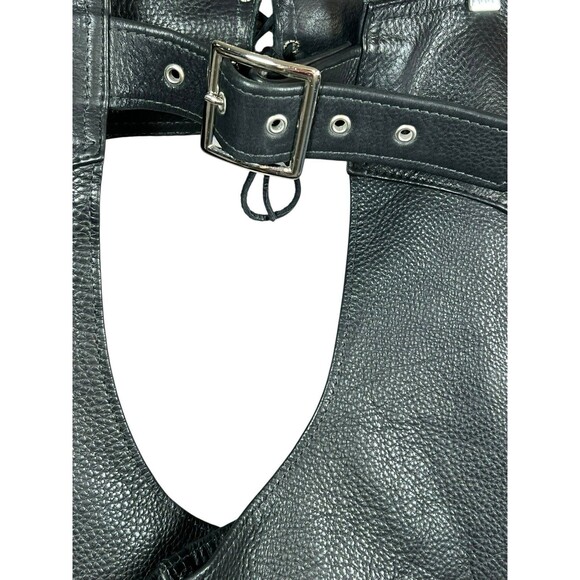 Unisex Black Leather Motorcycle Chaps XS Suede Lined Genuine Cowhide Biker USA - Picture 3 of 16